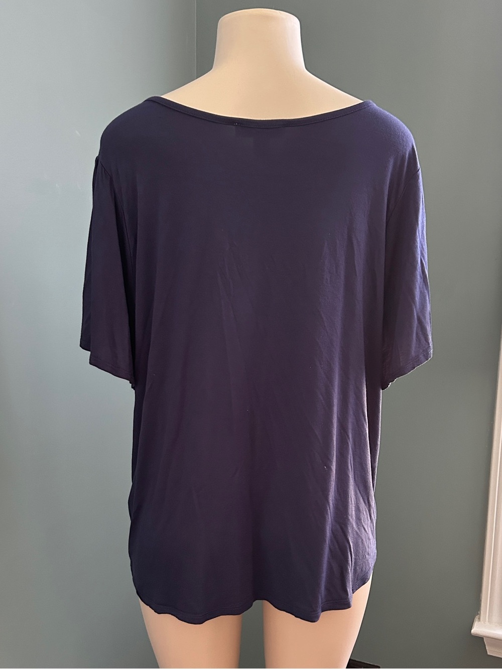 Nine West Navy Short Flutter Sleeve Scoop Neck Tee Plus Size XXL - Picture 4 of 6